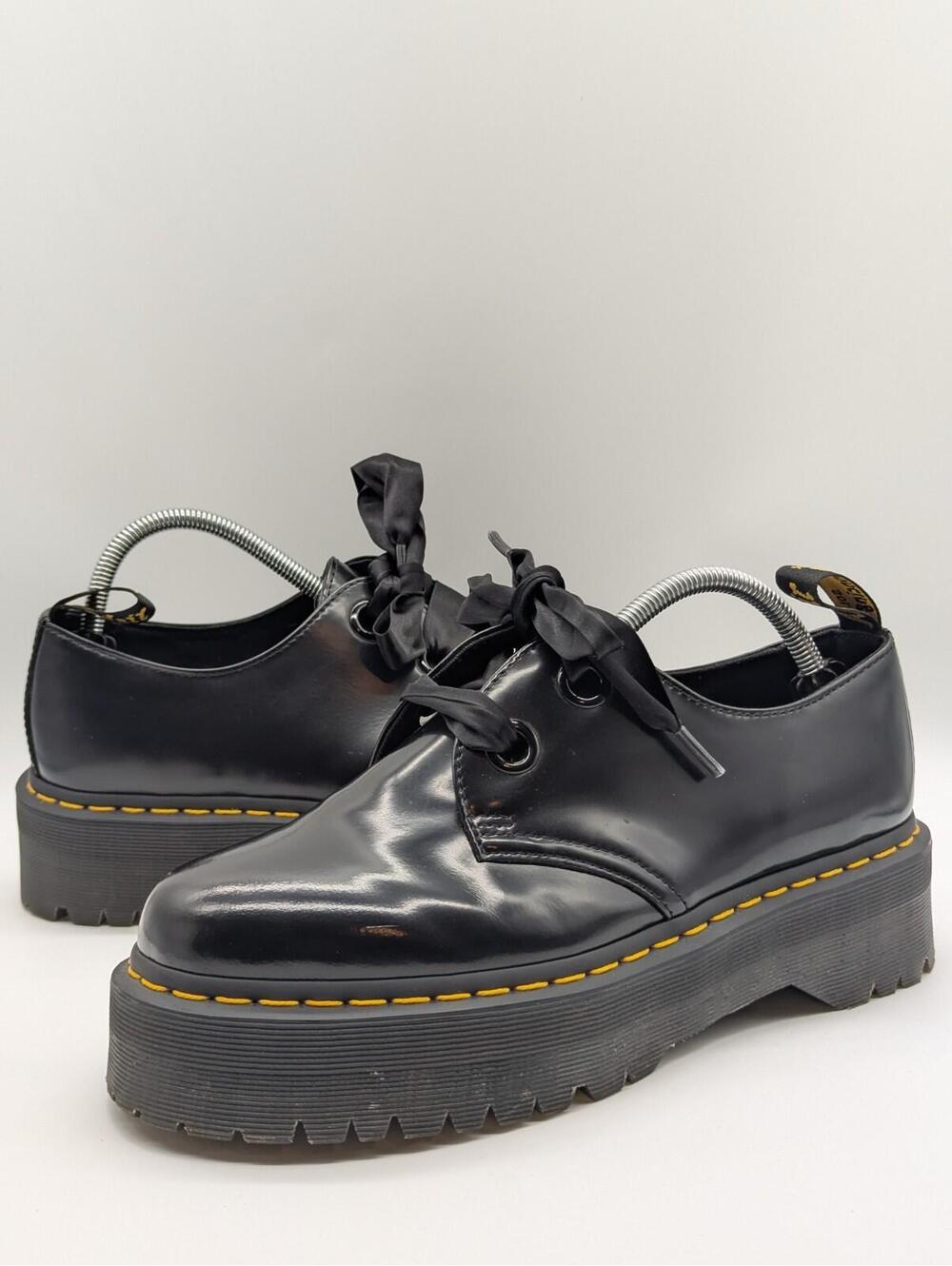 Dr. Doc Martens HOLLY Womens Size 10 Black Leather Platform Casual Shoes Boots